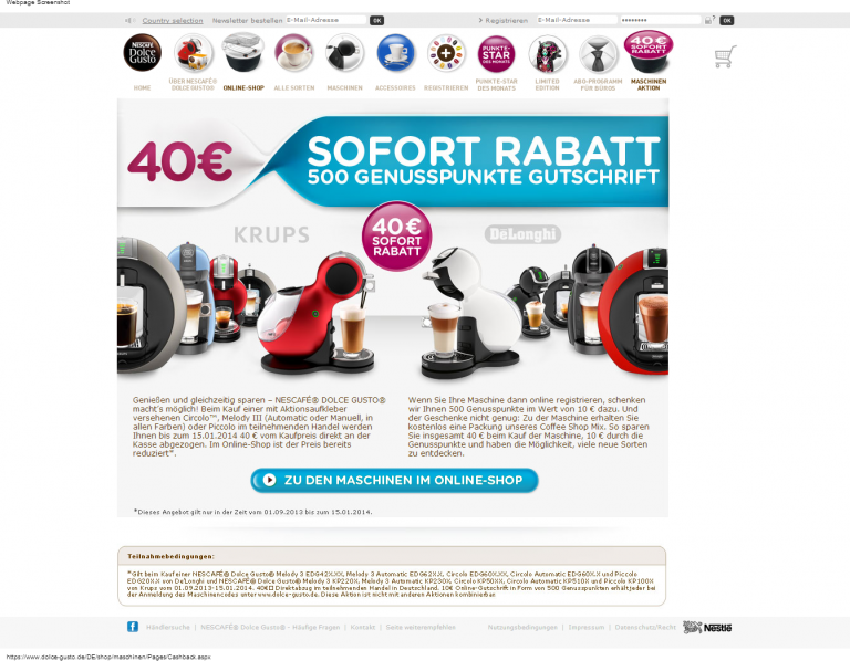 Dolce Gusto: 40 Euro Rabatt-Aktion